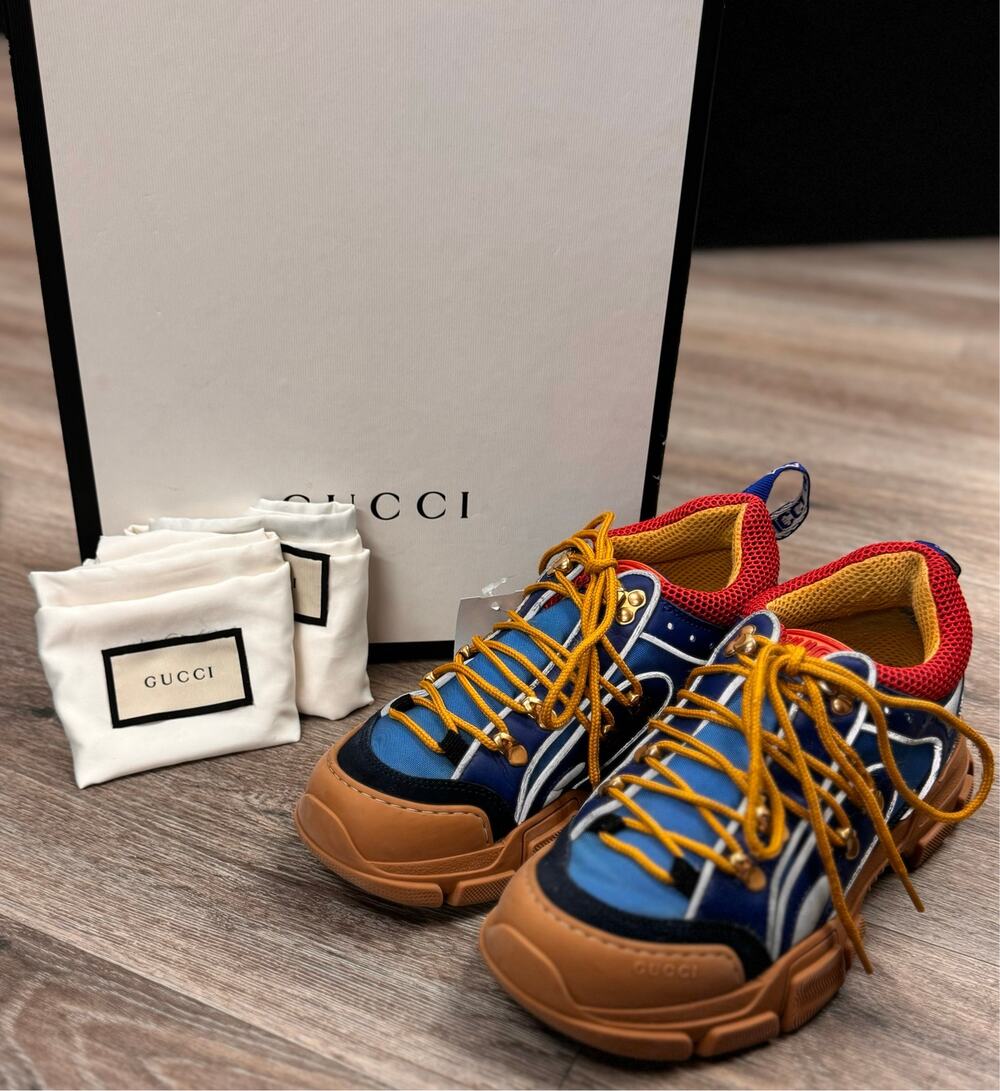 GUCCI Blue Flashtrek Sega Suede Mesh Leather Lace Up Sneakers Sz.6.5/7 M 8.5/9 W